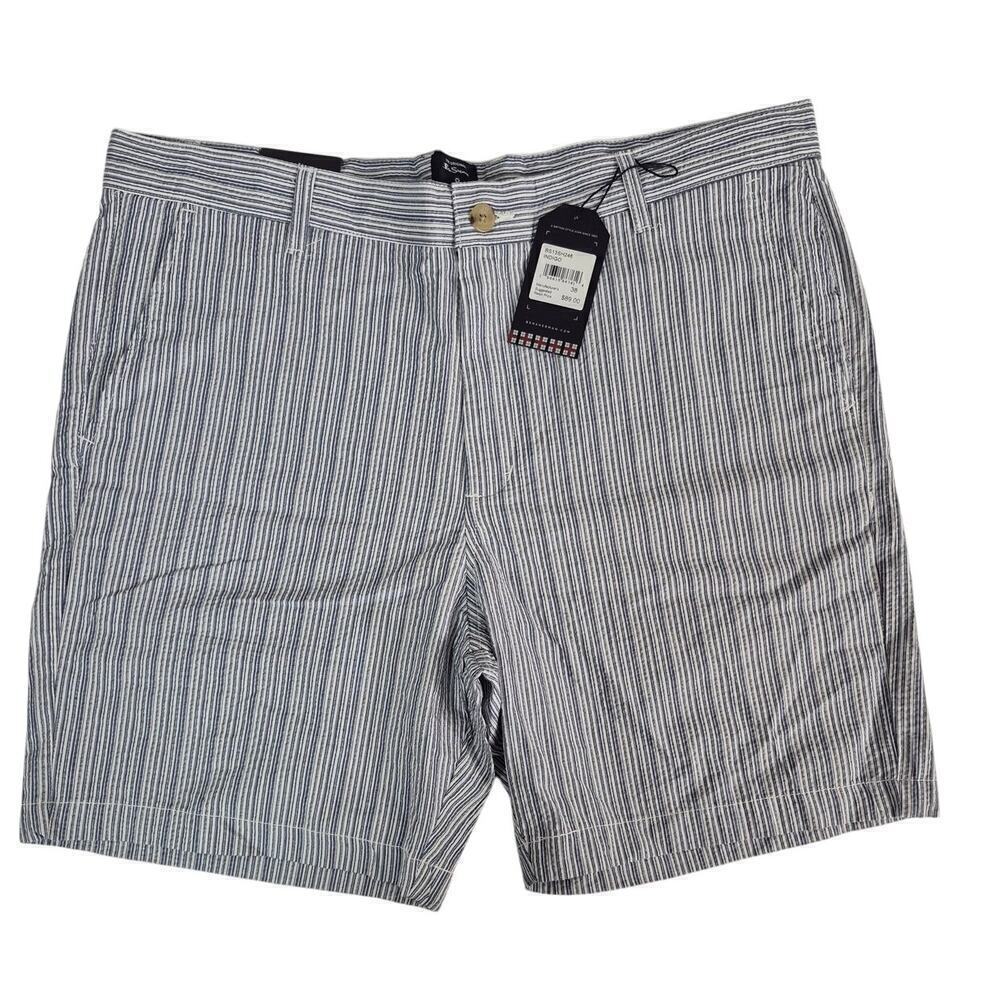 NWT Ben Sherman Indigo Blue/White Stripe Seersucker Shorts Sz 38 W
